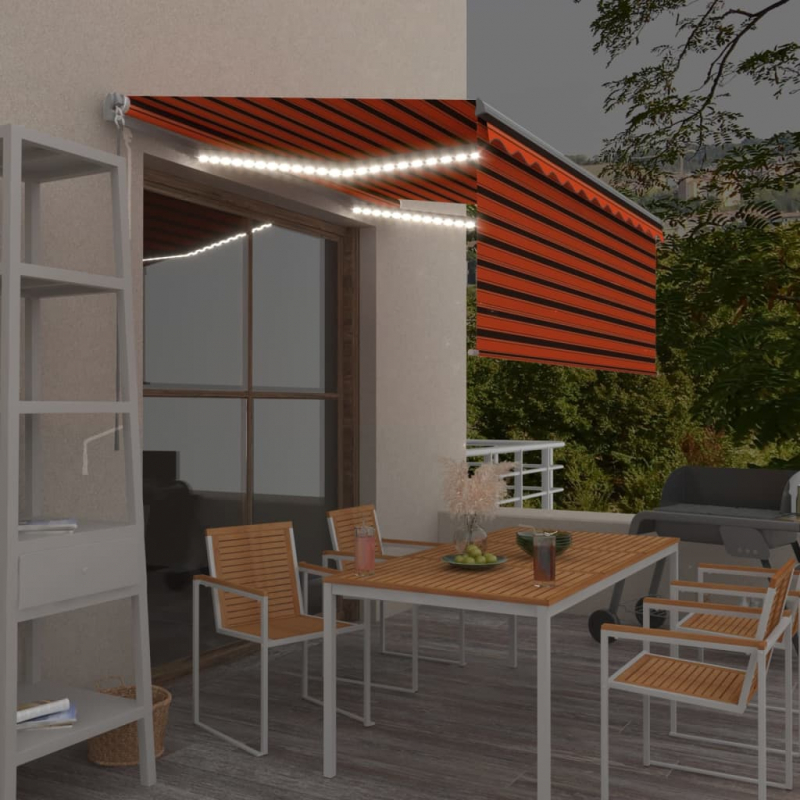 Markise Manuell Einziehbar mit Rollo & LED 3x2,5 m Orange Braun