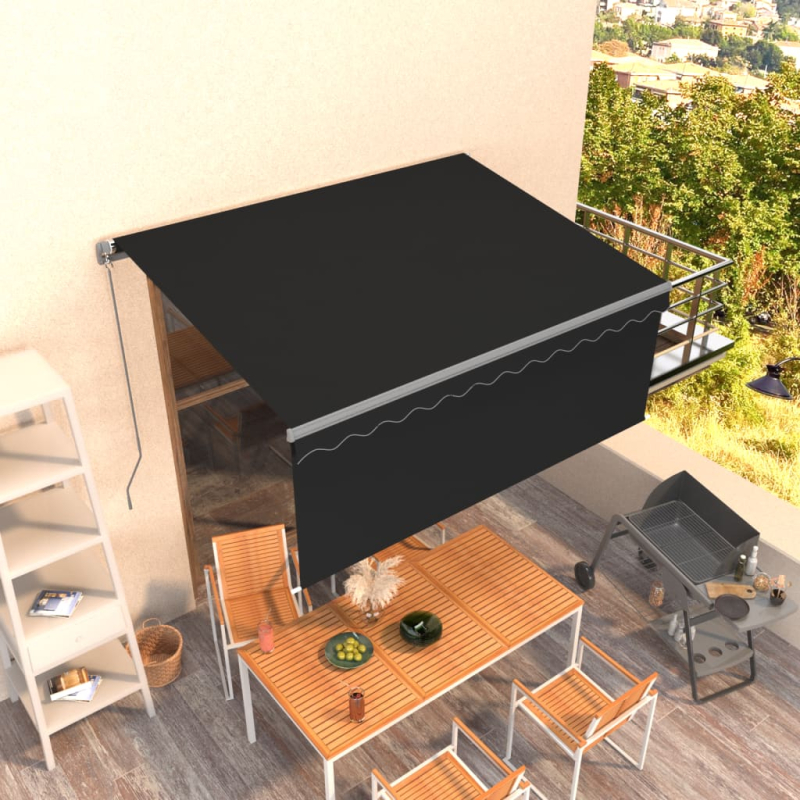 Markise Manuell Einziehbar mit Rollo 3,5x2,5 m Anthrazit