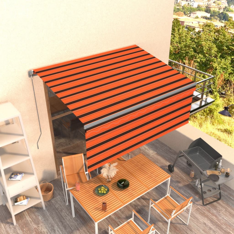 Markise Manuell Einziehbar mit Rollo 3,5x2,5 m Orange & Braun