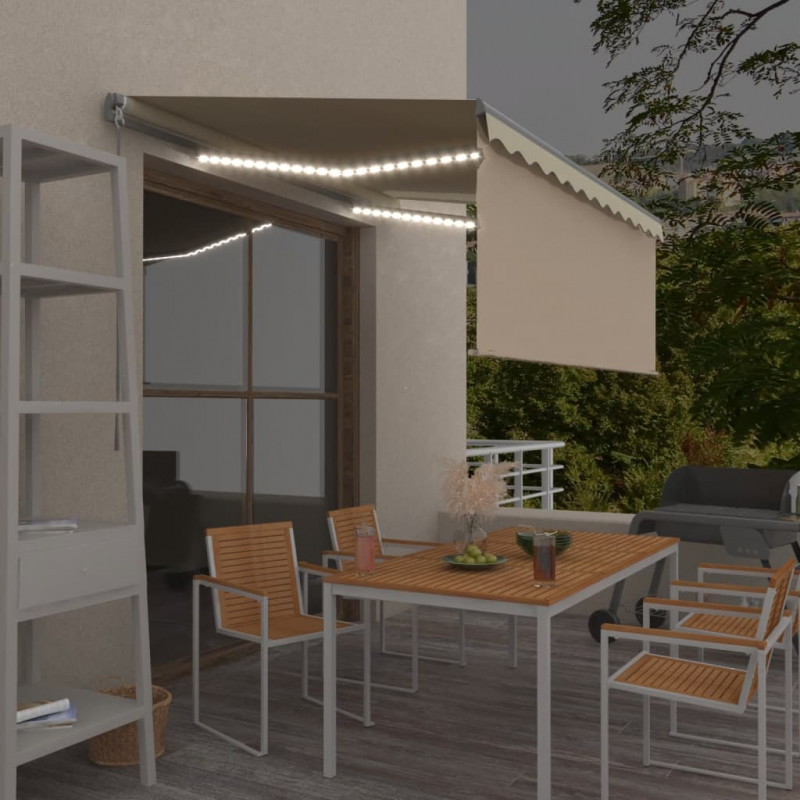 Markise Manuell Einziehbar mit Rollo LED 3,5x2,5 m Creme