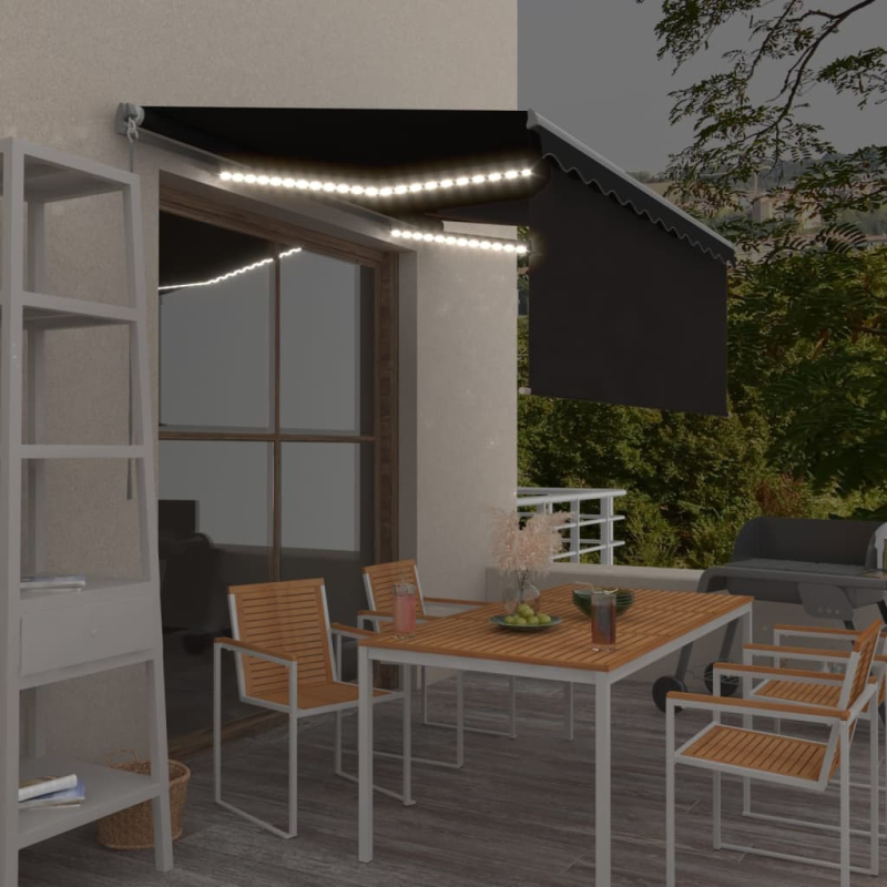 Markise Manuell Einziehbar mit Rollo & LED 3,5x2,5 m Anthrazit