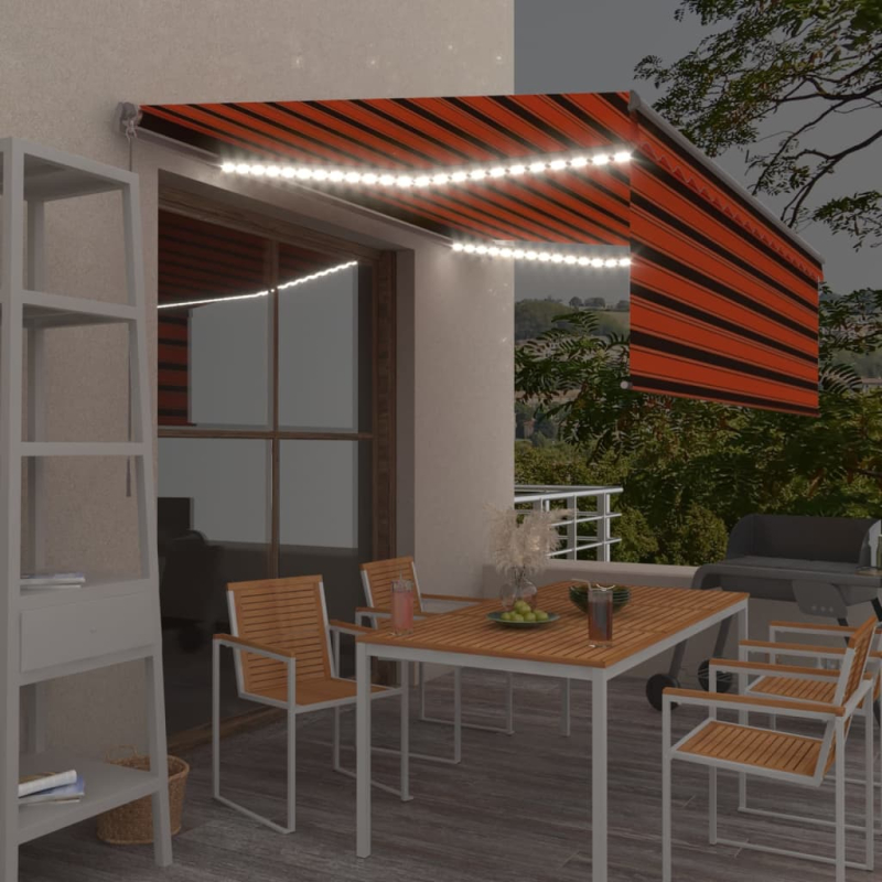 Markise Manuell Einziehbar mit Rollo & LED 4x3 m Orange Braun