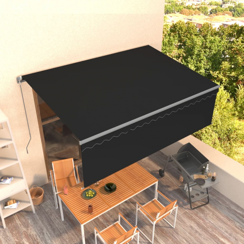 Markise Manuell Einziehbar mit Rollo 4,5x3 m Anthrazit