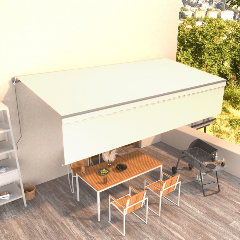 Markise Manuell Einziehbar mit Rollo 6x3 m Creme