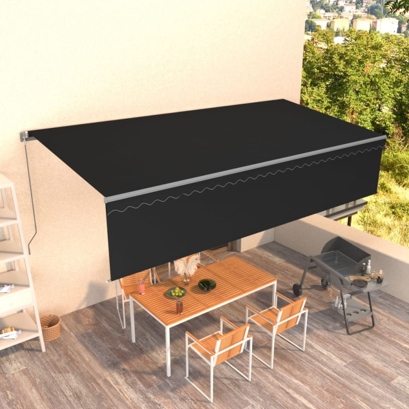 Markise Manuell Einziehbar mit Rollo 6x3 m Anthrazit