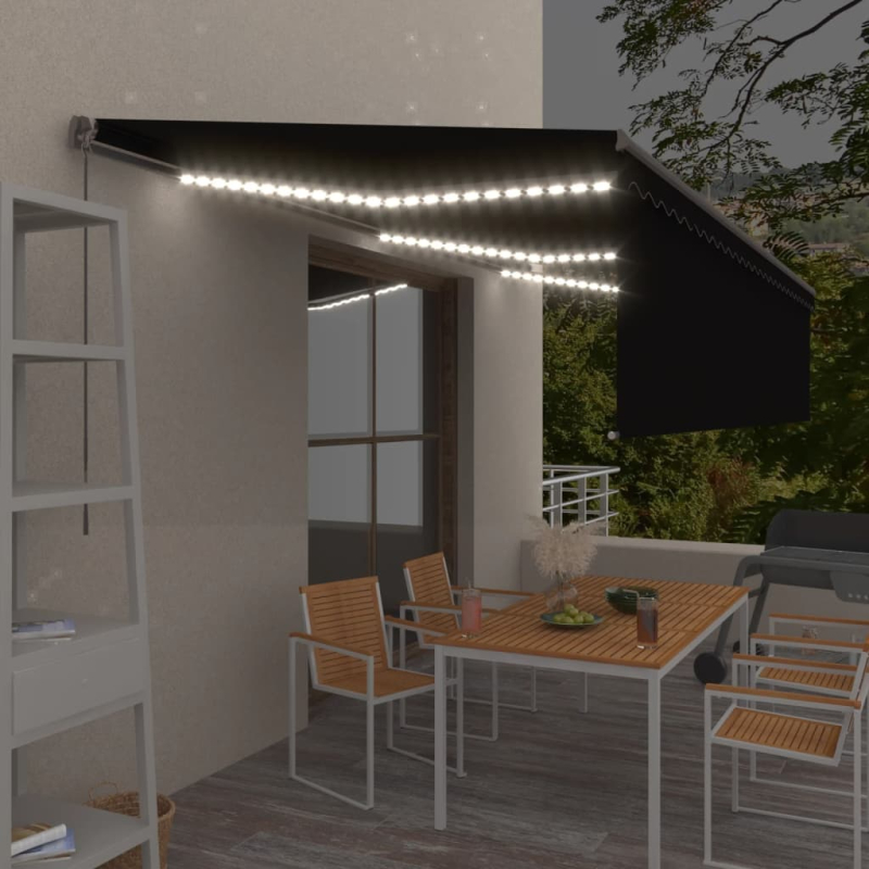 Markise Manuell Einziehbar mit Rollo & LED 6x3 m Anthrazit