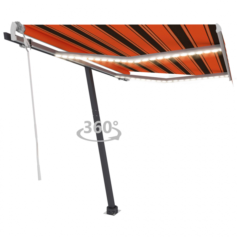 Markise Manuell Einziehbar mit LED 300x250 cm Orange und Braun