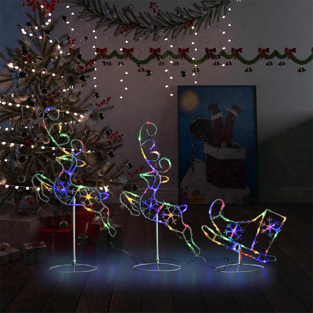 Weihnachtsdeko LED Rentiere & Schlitten Acryl 260x21x87 cm Bunt