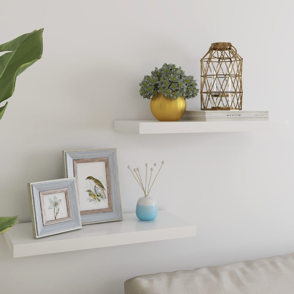 Schweberegale 2 Stk. Eichen-Optik und Weiß 60x23,5x3,8 cm MDF