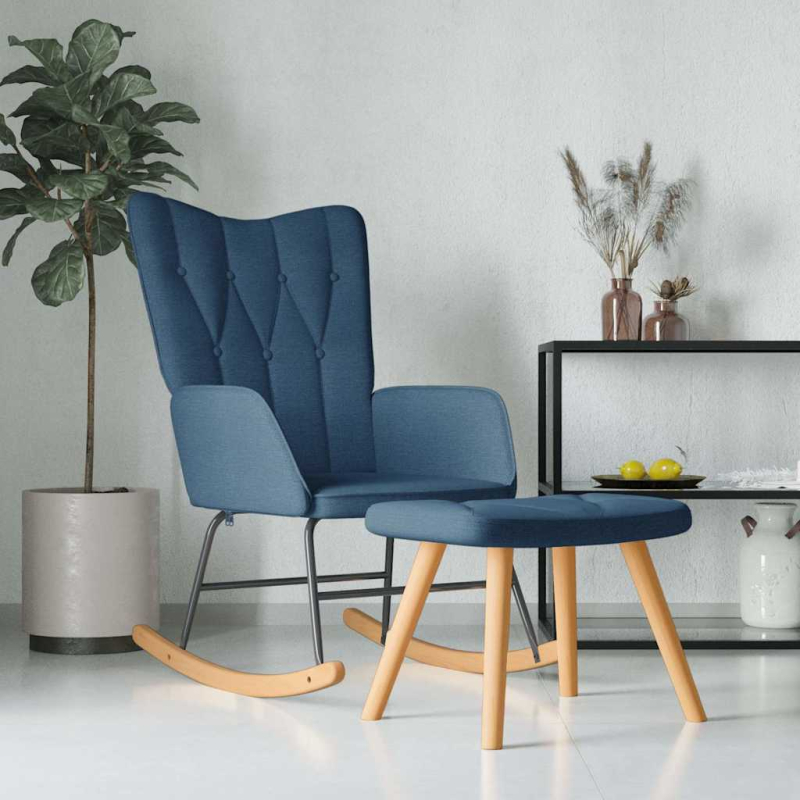Schaukelsessel mit Hocker Blau Stoff