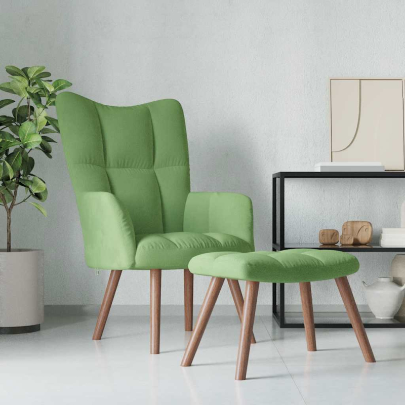 Relaxsessel mit Hocker Hellgrün Samt