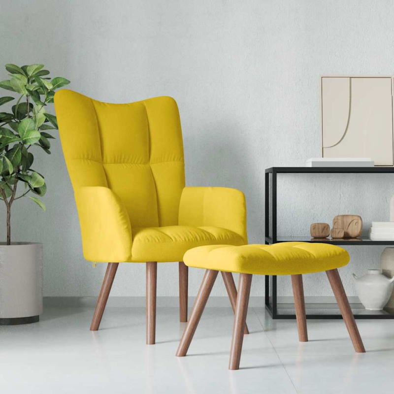 Relaxsessel mit Hocker Senfgelb Samt