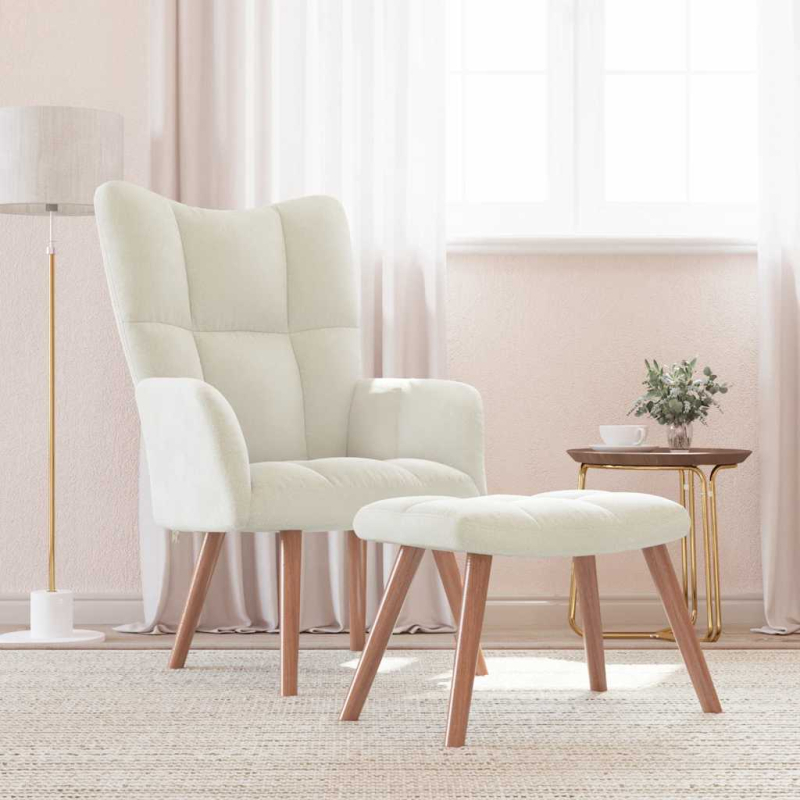 Relaxsessel mit Hocker Cremeweiß Samt