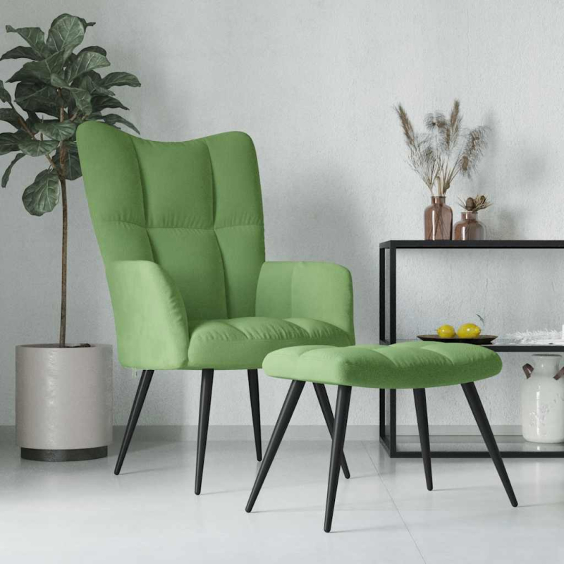 Relaxsessel mit Hocker Hellgrün Samt