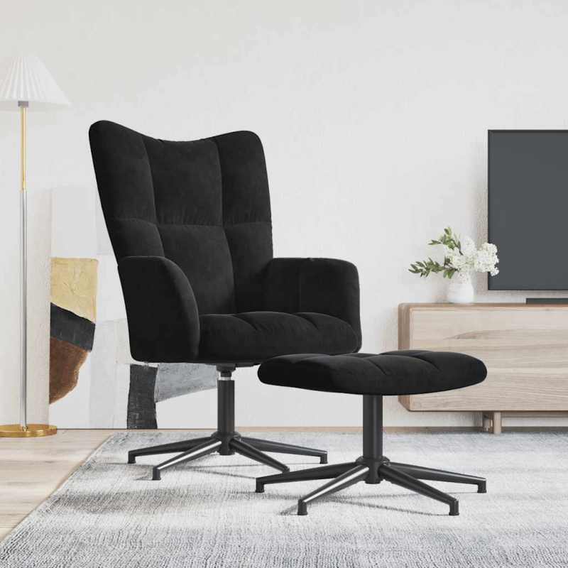 Relaxsessel mit Hocker Schwarz Samt