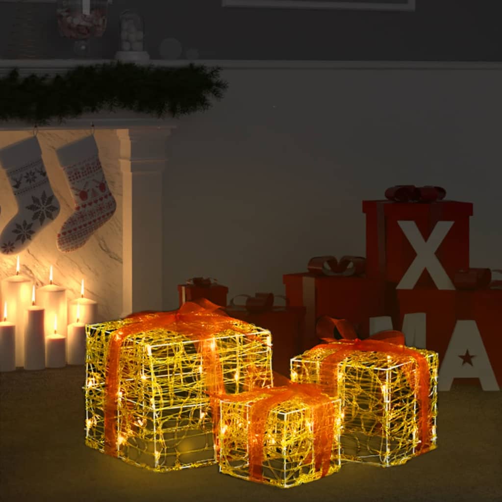 LED-Geschenkboxen 3 Stk. Weihnachtsdekoration Warmweiß