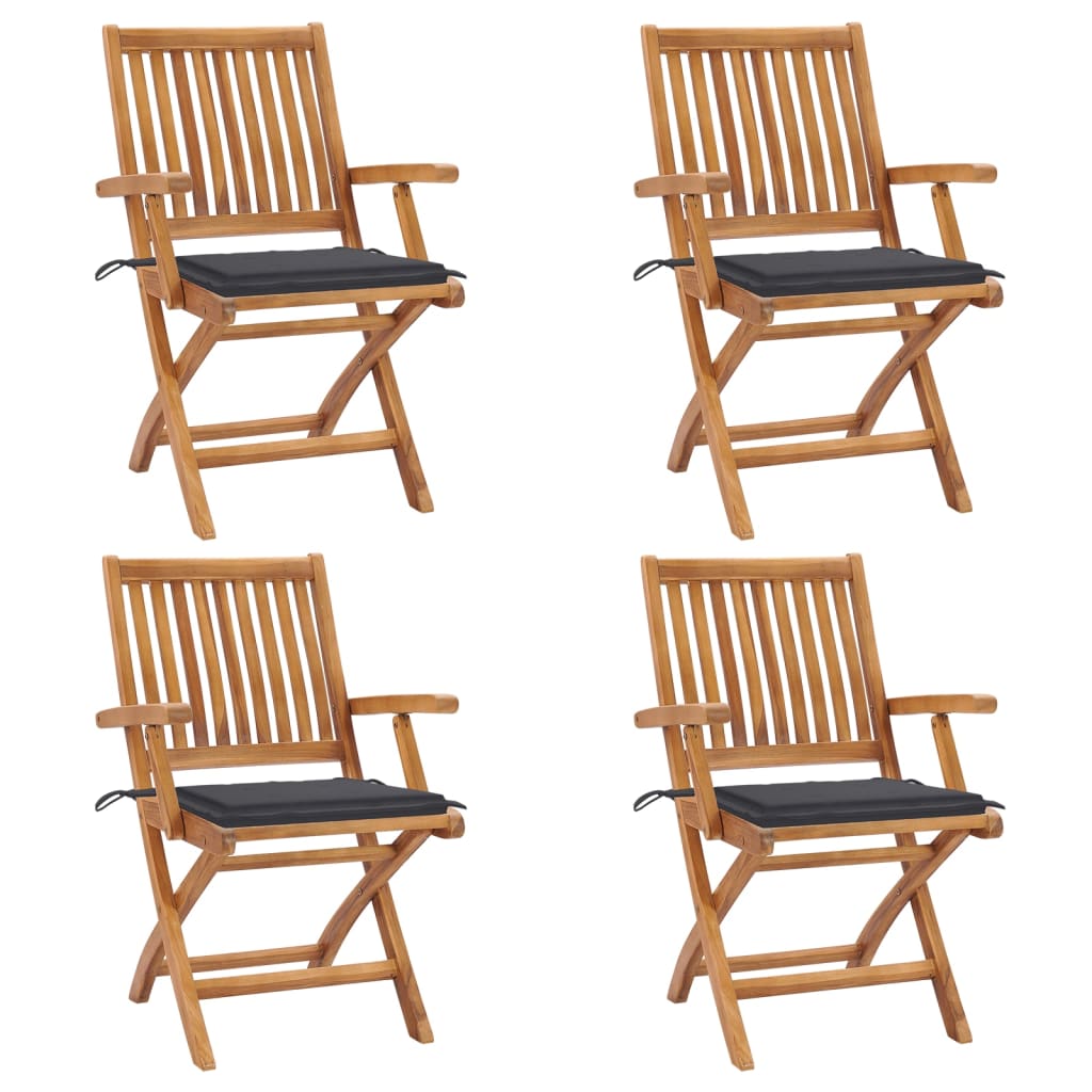 Klappbare Gartenstühle mit Kissen 4 Stk. Massivholz Teak