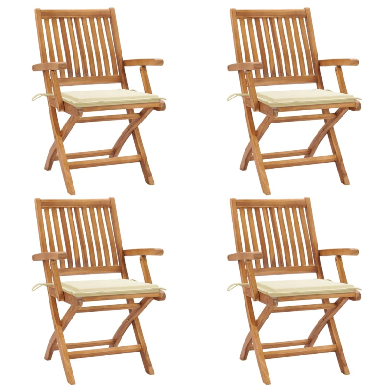 Klappbare Gartenstühle mit Kissen 4 Stk. Massivholz Teak