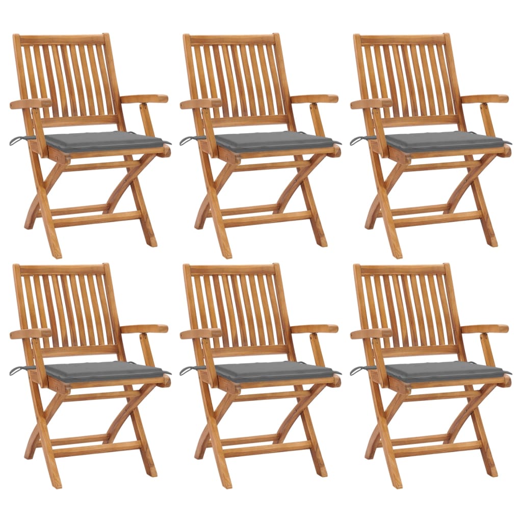 Klappbare Gartenstühle mit Kissen 6 Stk. Massivholz Teak