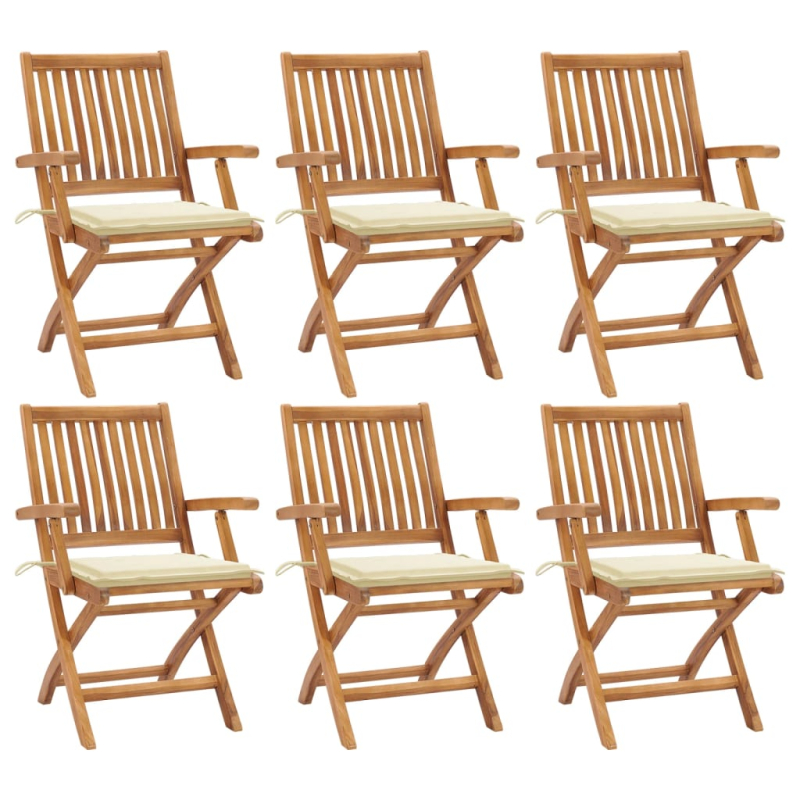 Klappbare Gartenstühle mit Kissen 6 Stk. Massivholz Teak