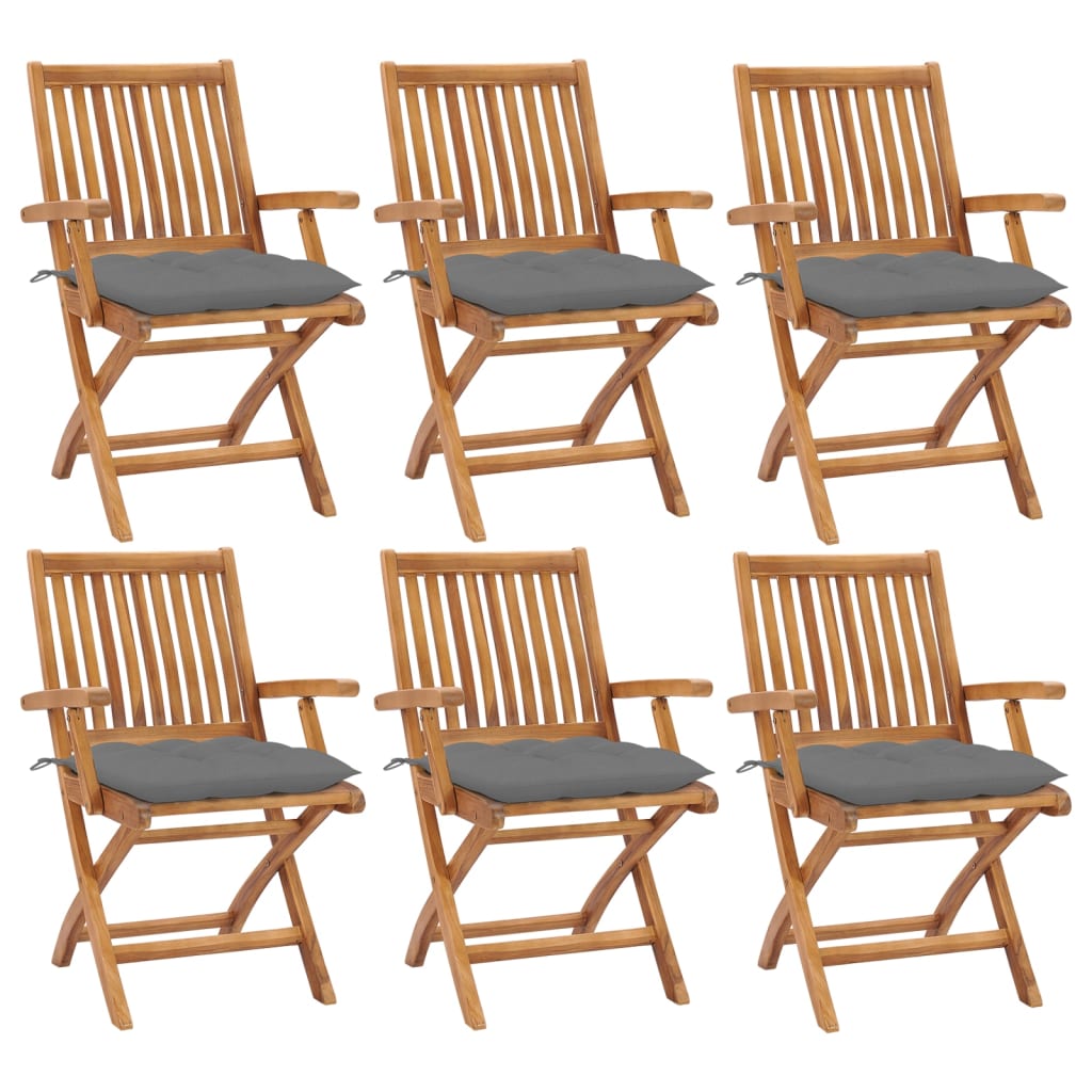 Klappbare Gartenstühle mit Kissen 6 Stk. Massivholz Teak