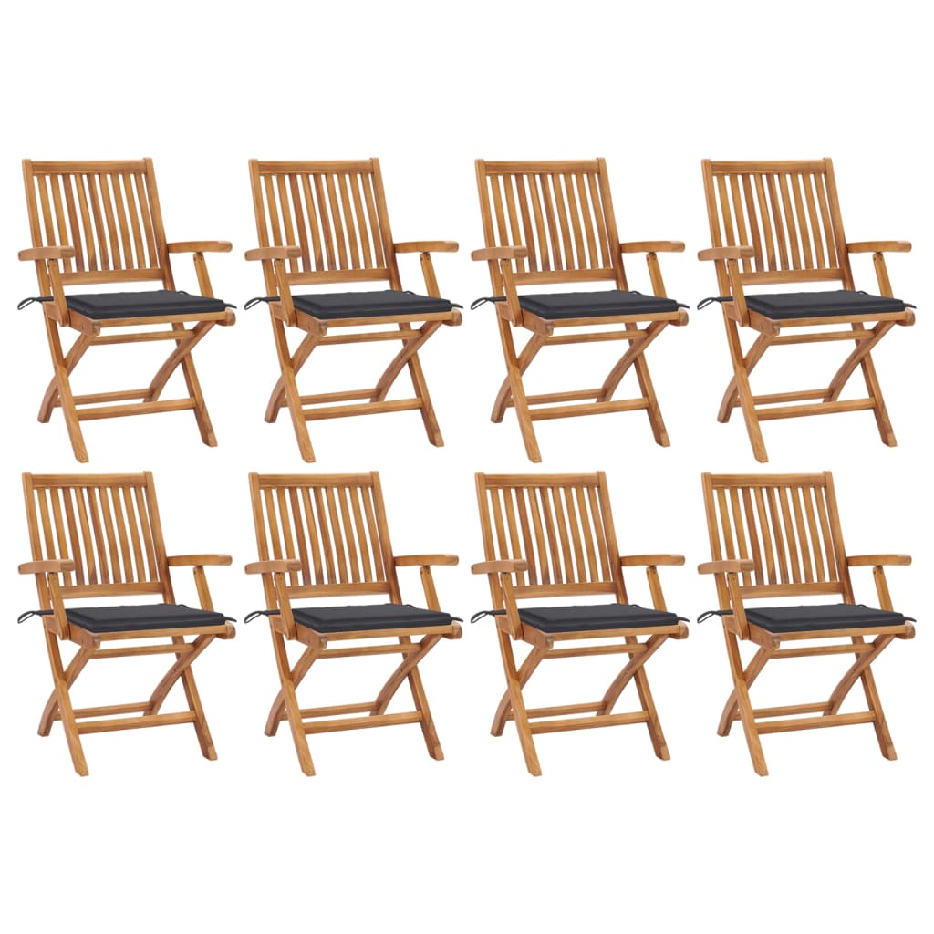 Klappbare Gartenstühle mit Kissen 8 Stk. Massivholz Teak