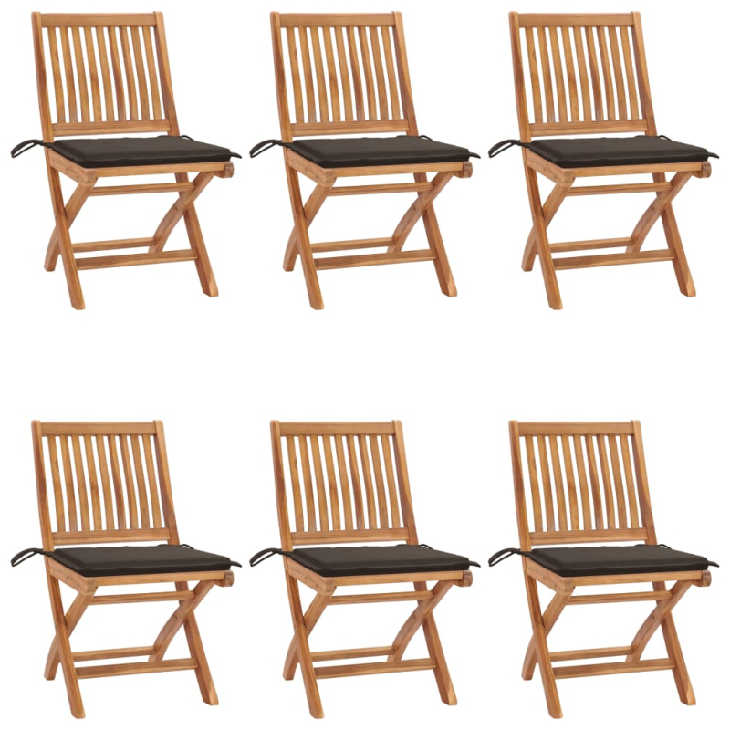 Klappbare Gartenstühle mit Kissen 6 Stk. Massivholz Teak