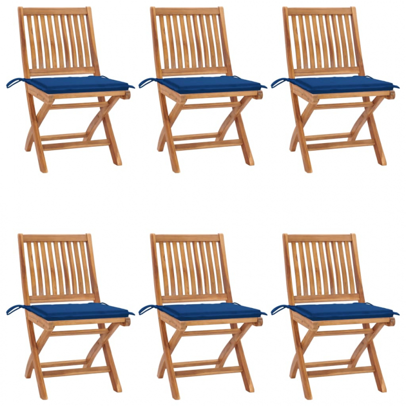 Klappbare Gartenstühle mit Kissen 6 Stk. Massivholz Teak