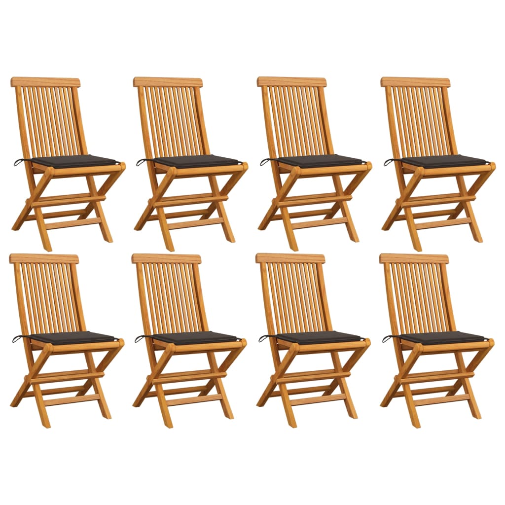 Gartenstühle mit Taupe Kissen 8 Stk. Massivholz Teak