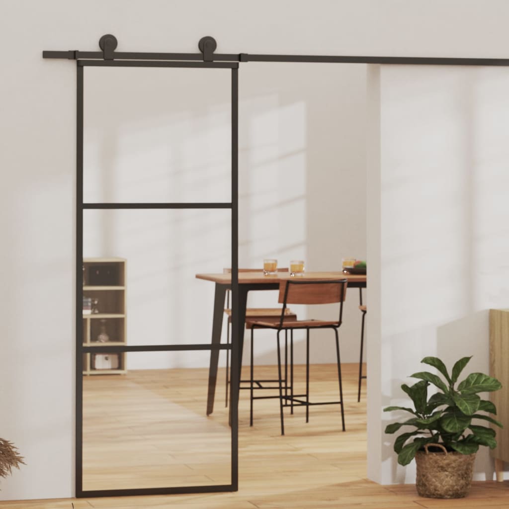 Schiebetür ESG-Glas und Aluminium 76x205 cm Schwarz