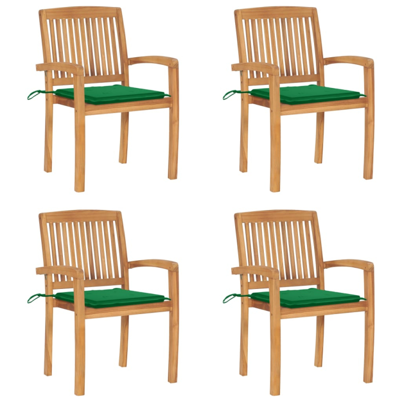 Stapelbare Gartenstühle mit Kissen 4 Stk. Massivholz Teak