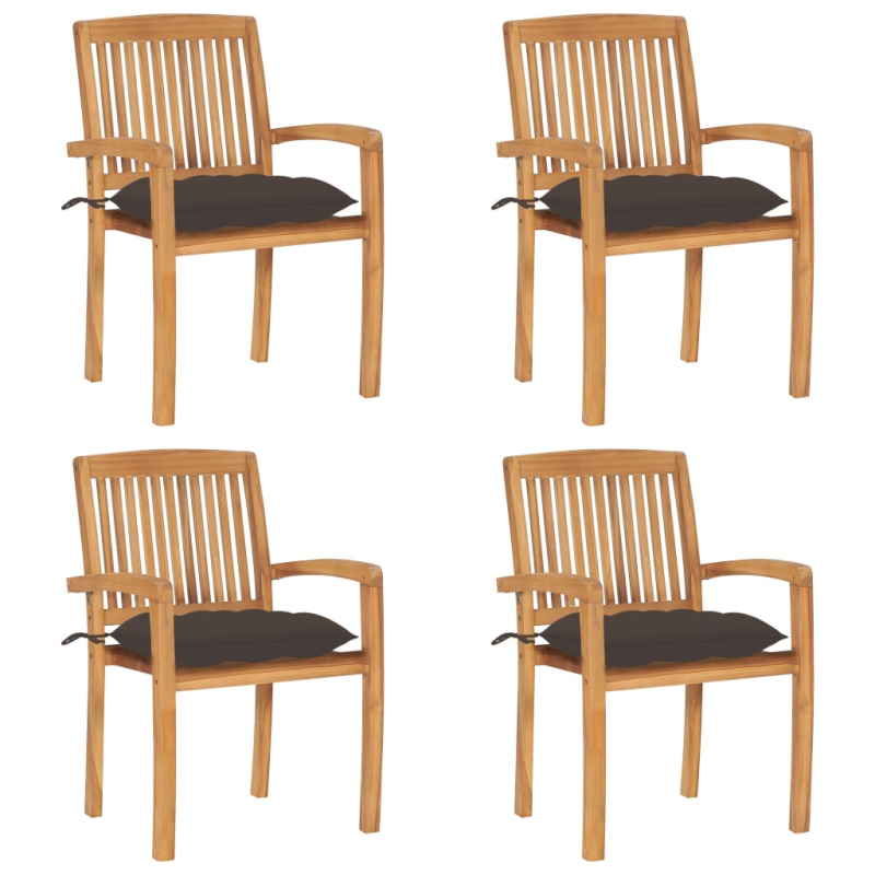 Stapelbare Gartenstühle mit Kissen 4 Stk. Massivholz Teak