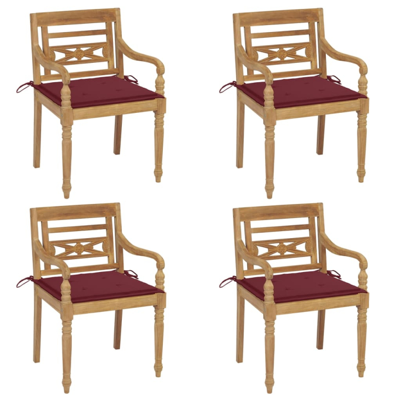 Batavia-Stühle mit Kissen 4 Stk. Massivholz Teak