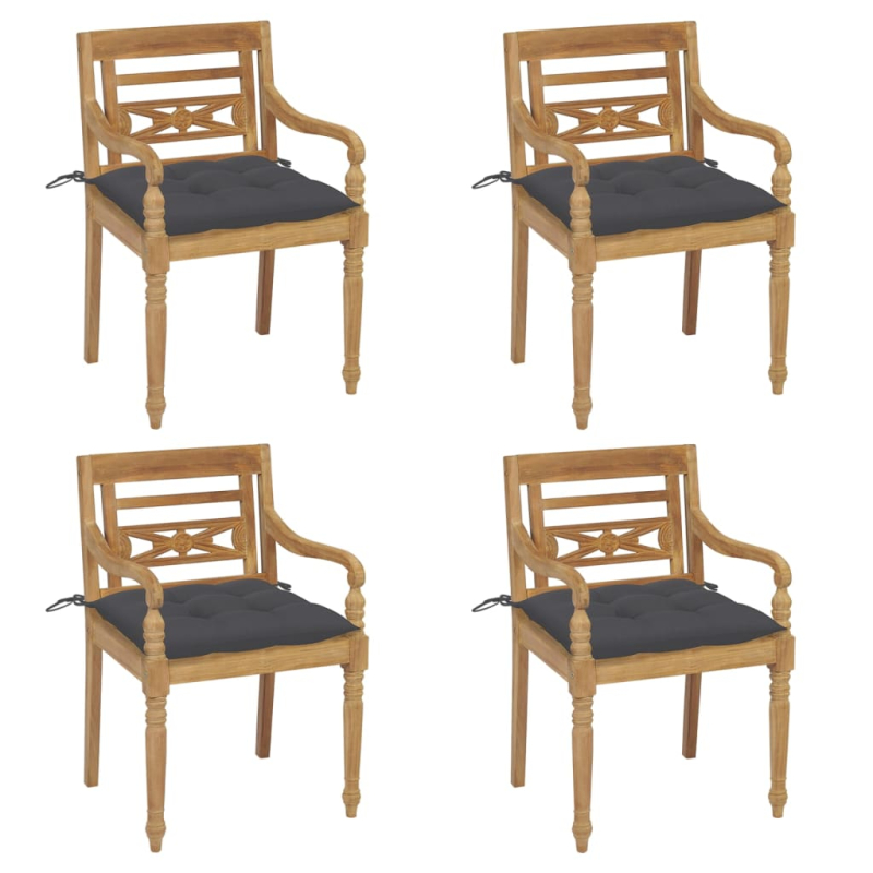 Batavia-Stühle mit Kissen 4 Stk. Massivholz Teak
