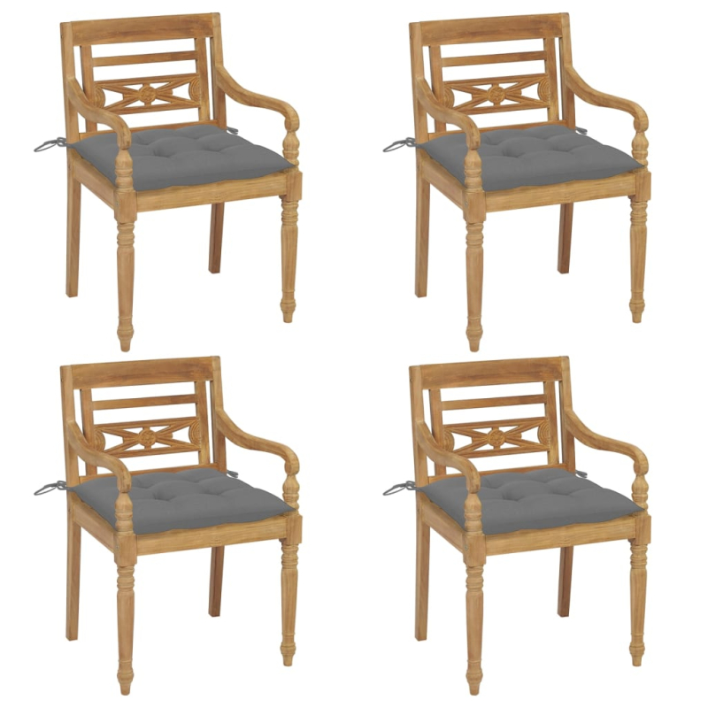 Batavia-Stühle mit Kissen 4 Stk. Massivholz Teak