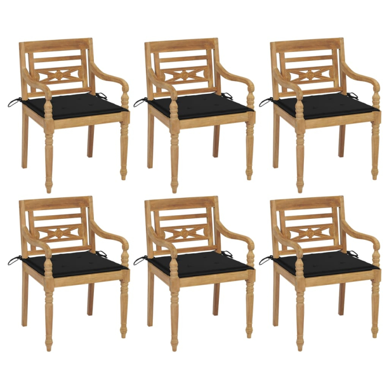 Batavia-Stühle mit Kissen 6 Stk. Massivholz Teak