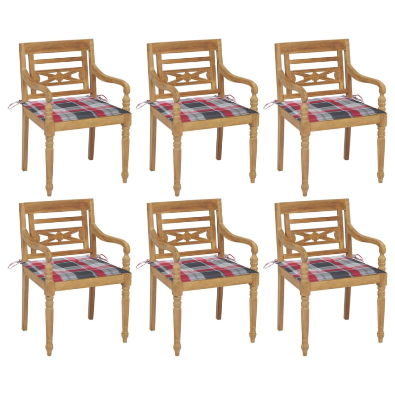 Batavia-Stühle mit Kissen 6 Stk. Massivholz Teak