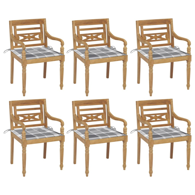 Batavia-Stühle mit Kissen 6 Stk. Massivholz Teak