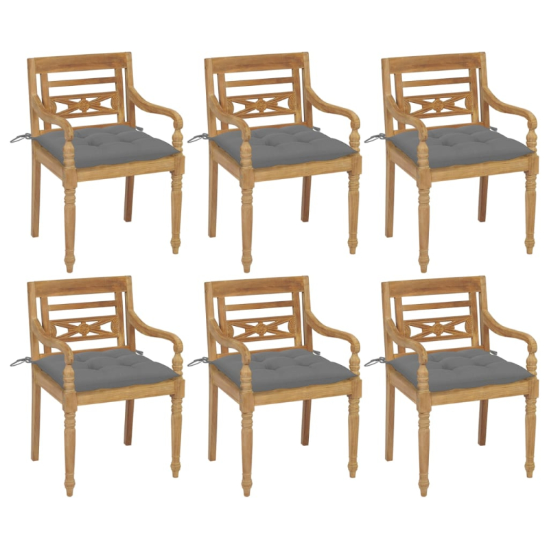 Batavia-Stühle mit Kissen 6 Stk. Massivholz Teak