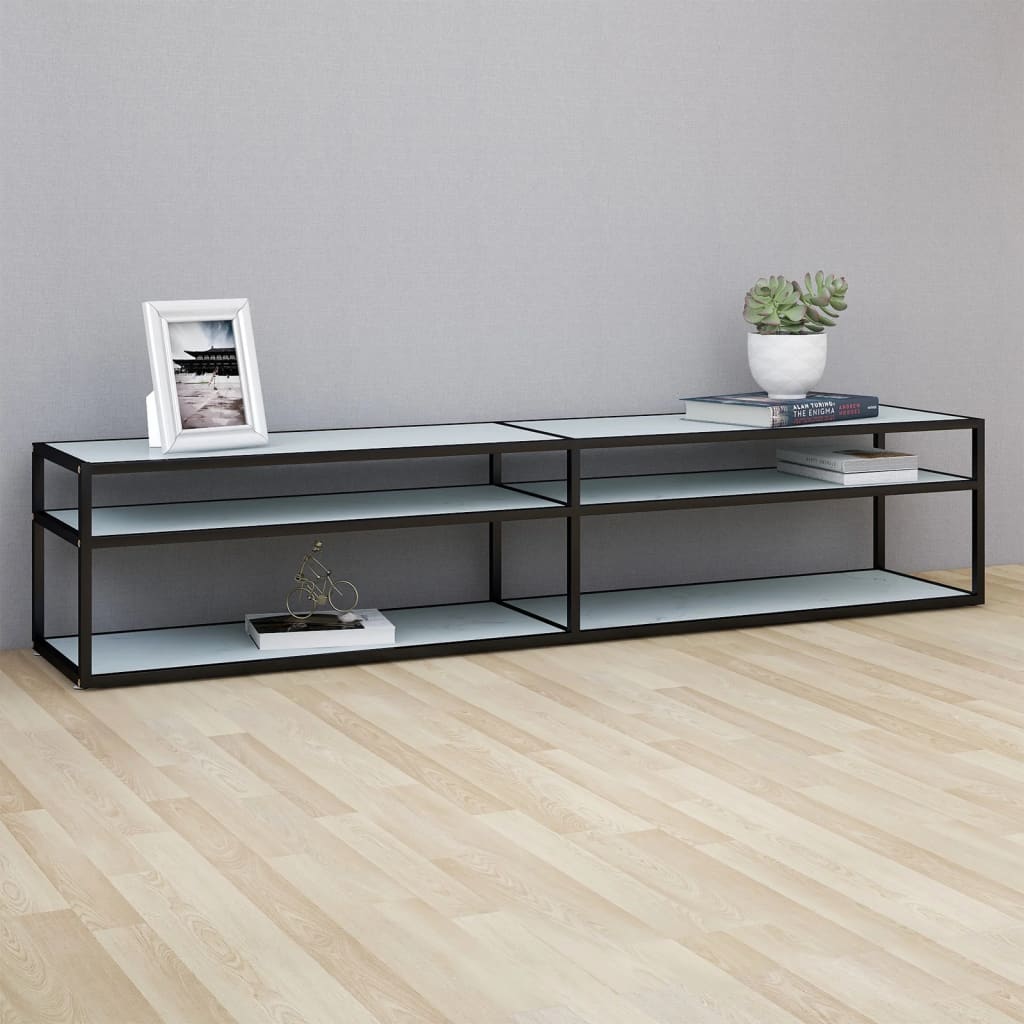 TV-Schrank Weiß Marmor-Optik 200x40x40,5 cm Hartglas