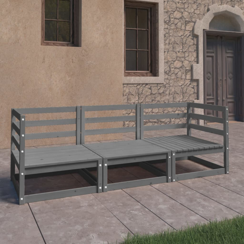 3-Sitzer-Gartensofa Grau Kiefer Massivholz