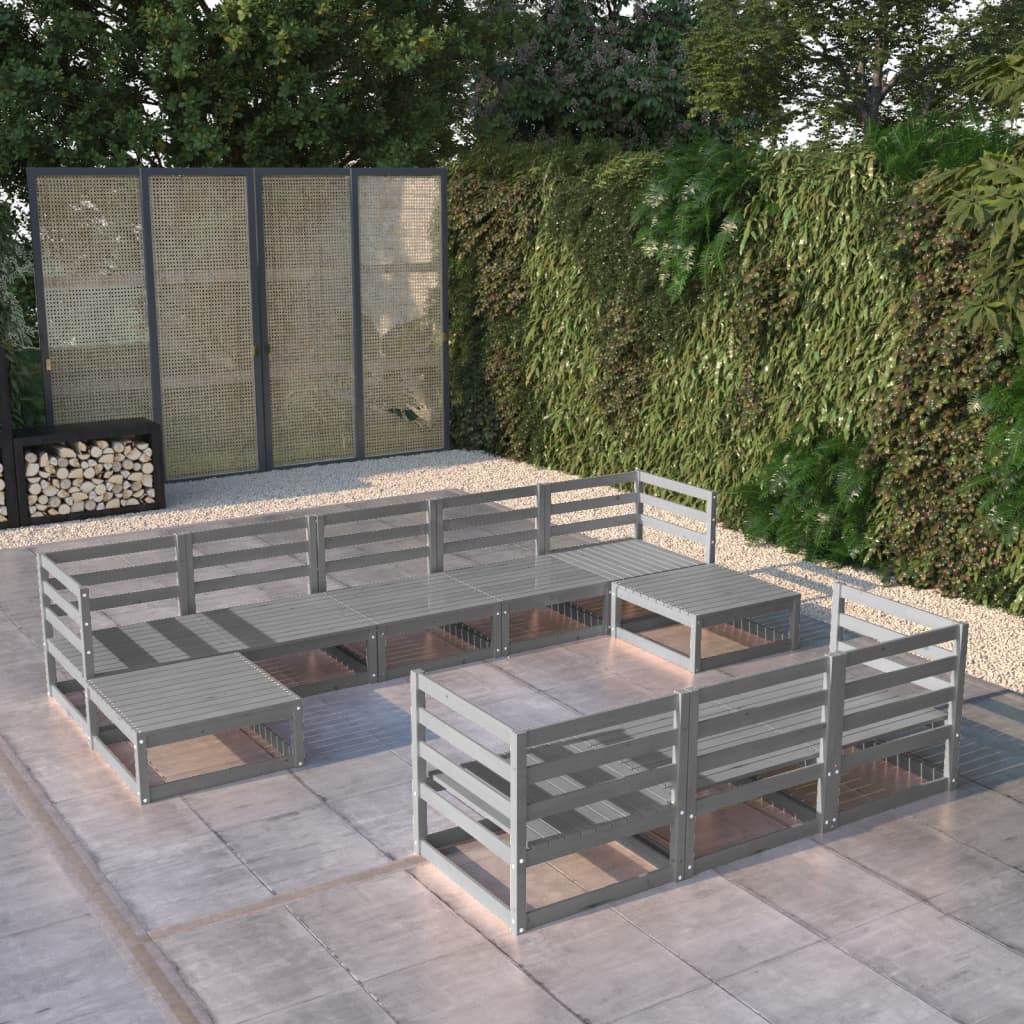 10-tlg. Garten-Lounge-Set Kiefer Massivholz