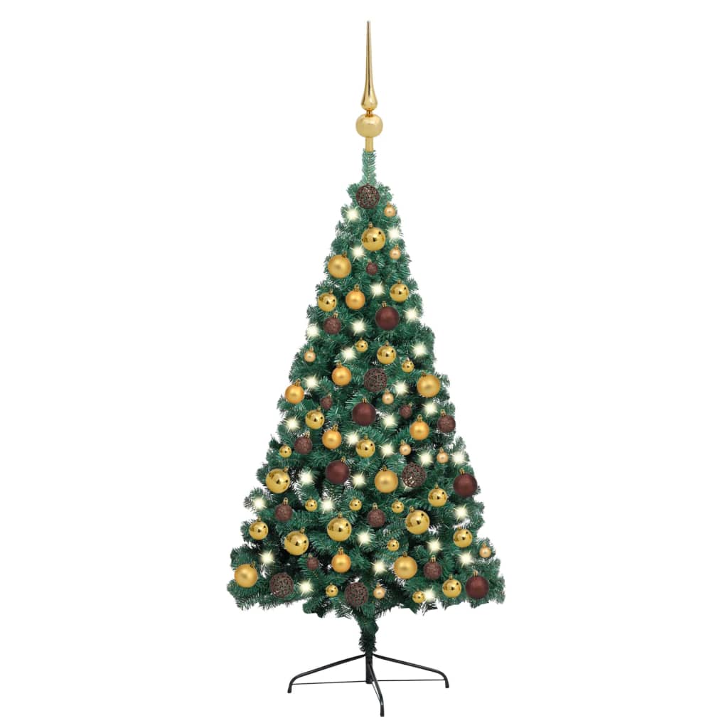 Künstlicher Halb-Weihnachtsbaum Beleuchtung Kugeln Grün 150 cm