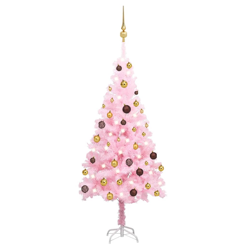 Künstlicher Weihnachtsbaum mit Beleuchtung & Kugeln Rosa 120cm