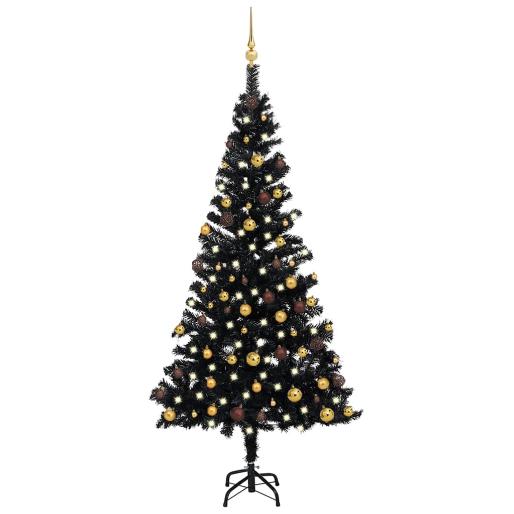 Künstlicher Weihnachtsbaum Beleuchtung & Kugeln Schwarz 150 cm