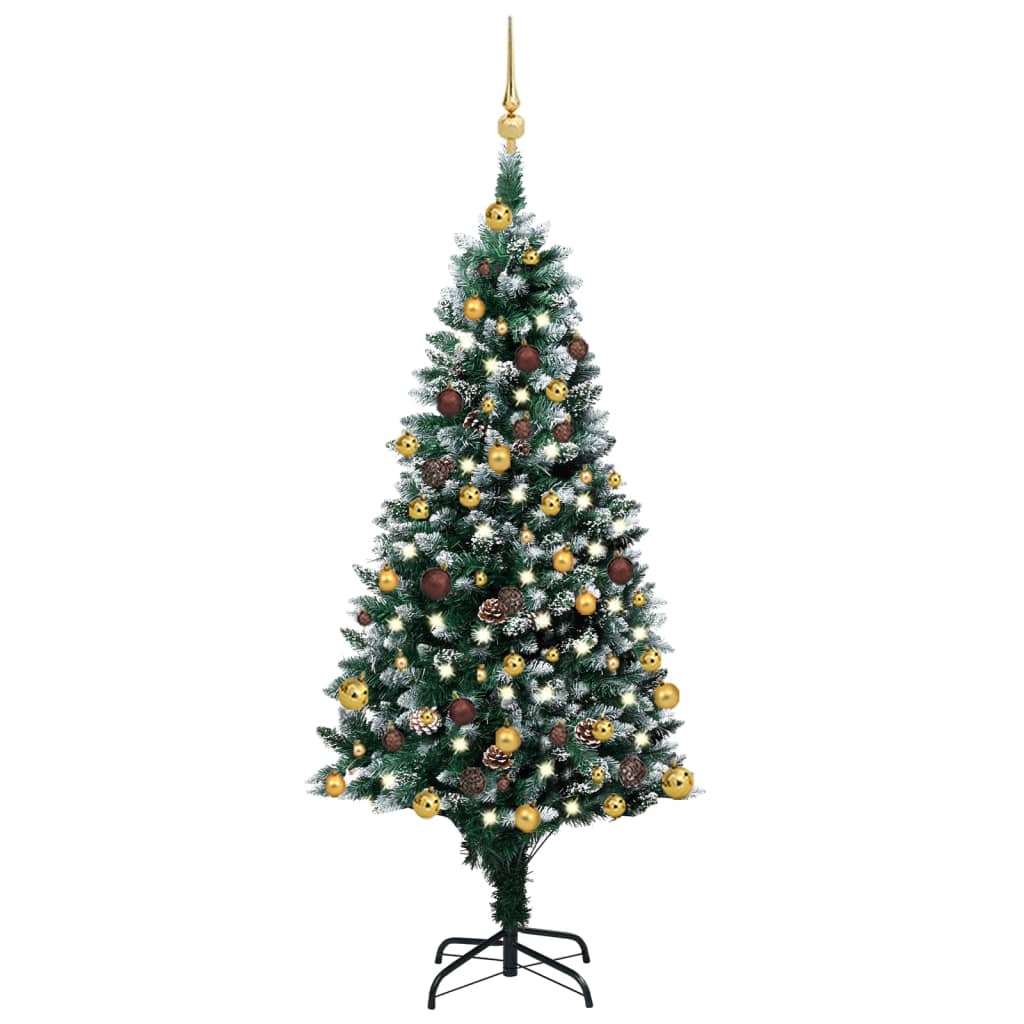 Künstlicher Weihnachtsbaum mit Beleuchtung Kugeln Zapfen 150 cm