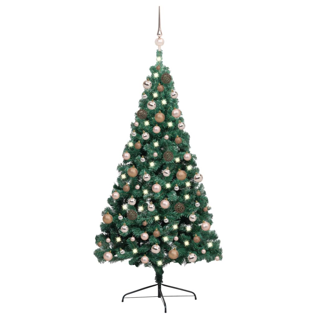 Künstlicher Halb-Weihnachtsbaum Beleuchtung Kugeln Grün 240 cm