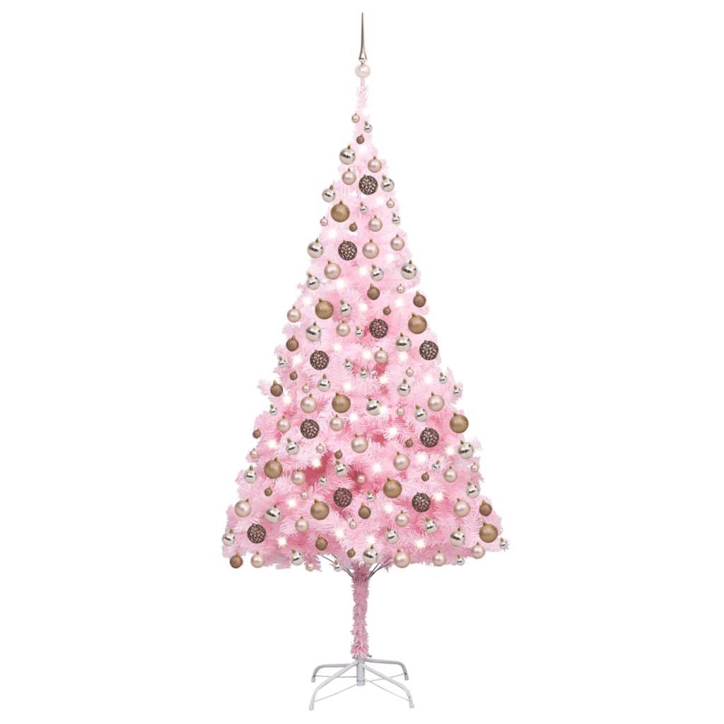 Künstlicher Weihnachtsbaum mit Beleuchtung & Kugeln Rosa 240cm