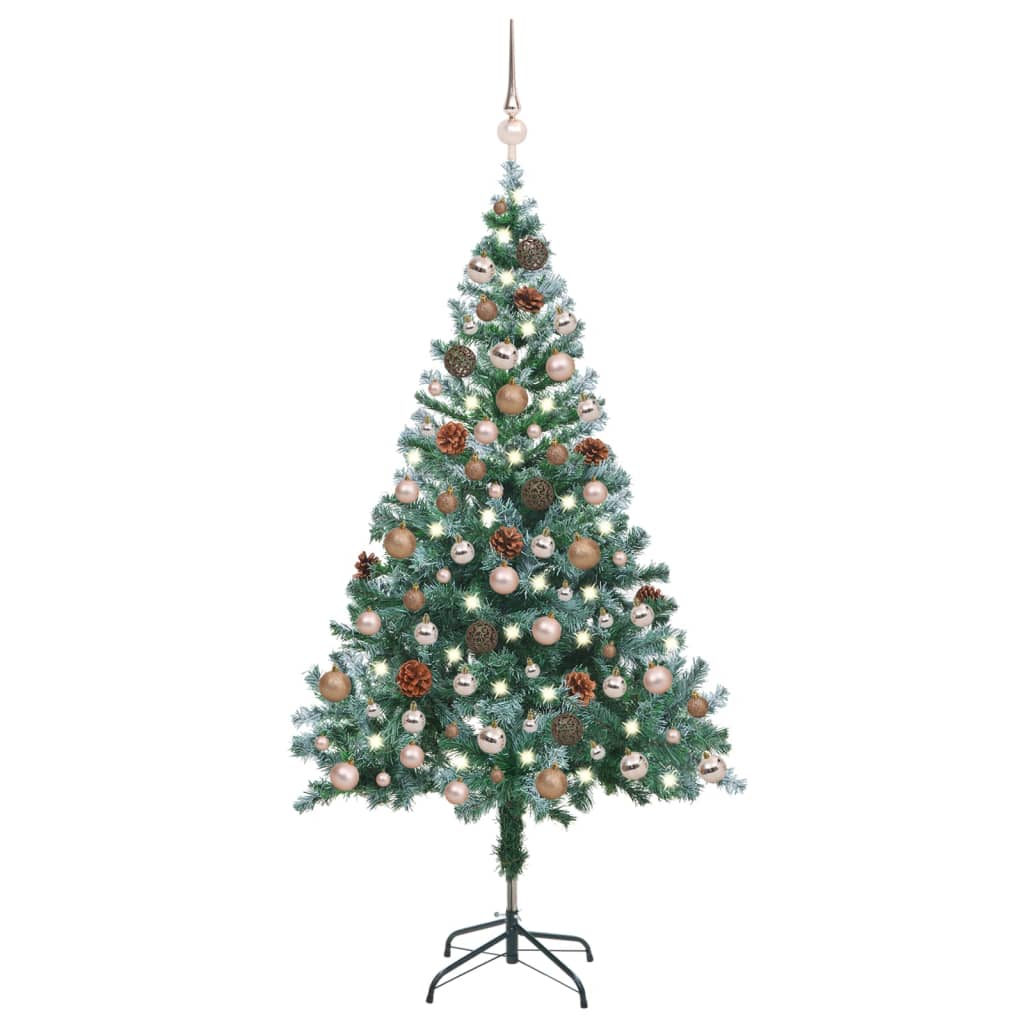 Weihnachtsbaum Gefrostet mit Beleuchtung Kugeln Zapfen 150 cm