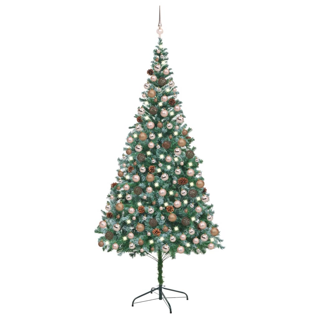 Künstlicher Weihnachtsbaum mit Beleuchtung Kugeln Zapfen 210 cm